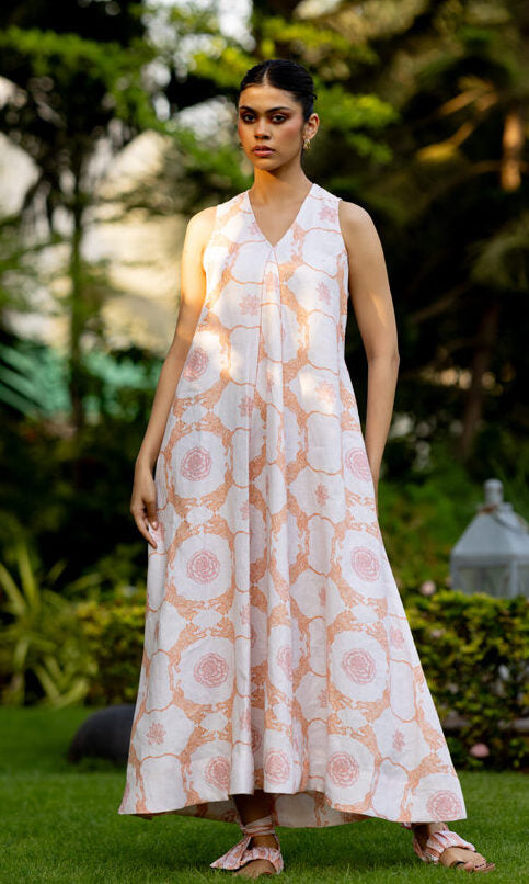 Linen Bagh Aur Genda V-Neck Dress