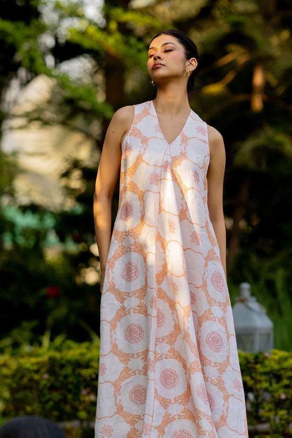 Linen Bagh Aur Genda V-Neck Dress
