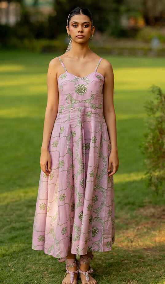 Linen Gulaabi Baaghin Dress - Pink Tiger