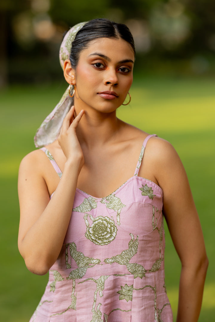 Linen Gulaabi Baaghin Dress - Pink Tiger
