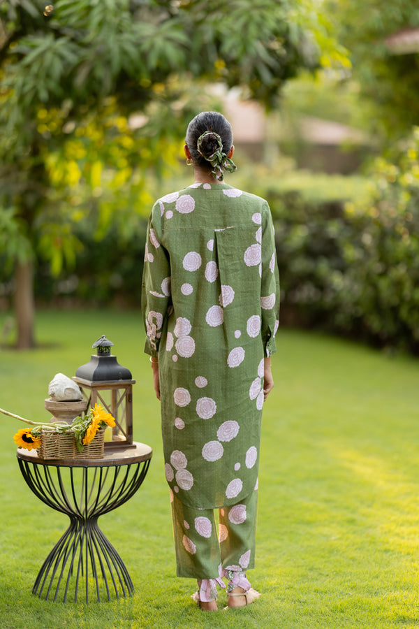 Linen Banaras Bloom Pant - Green and Pink