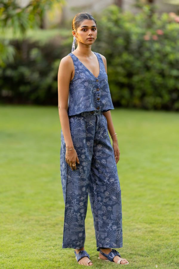 Linen Vest - Blue Banaras