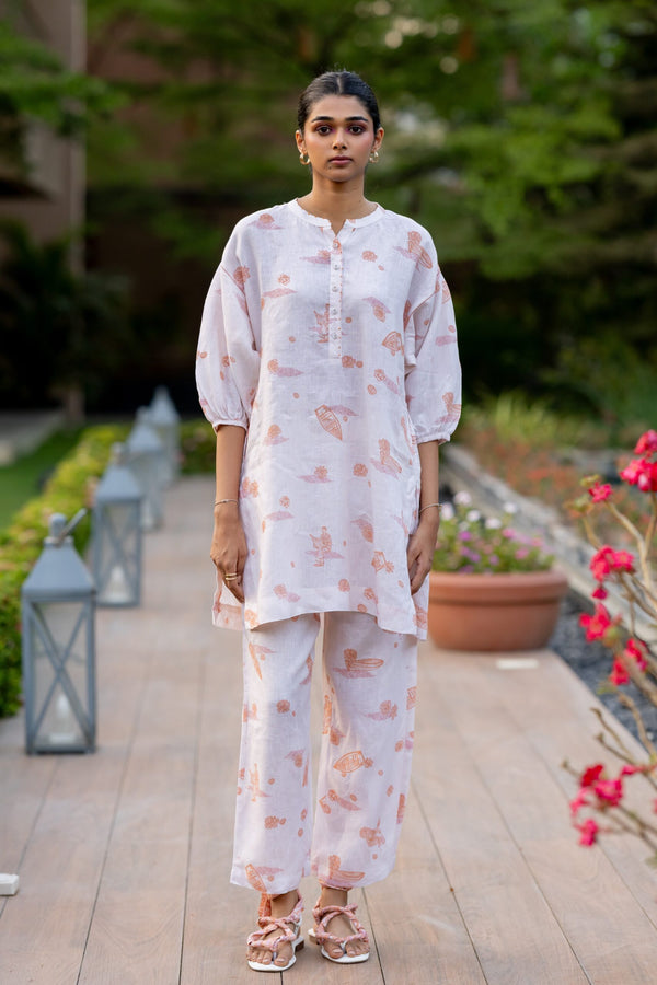 Linen Oversized Short kurta  - Orange Badal Naav