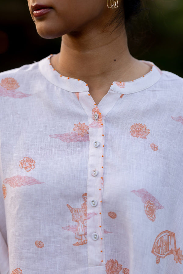 Linen Oversized Short kurta  - Orange Badal Naav