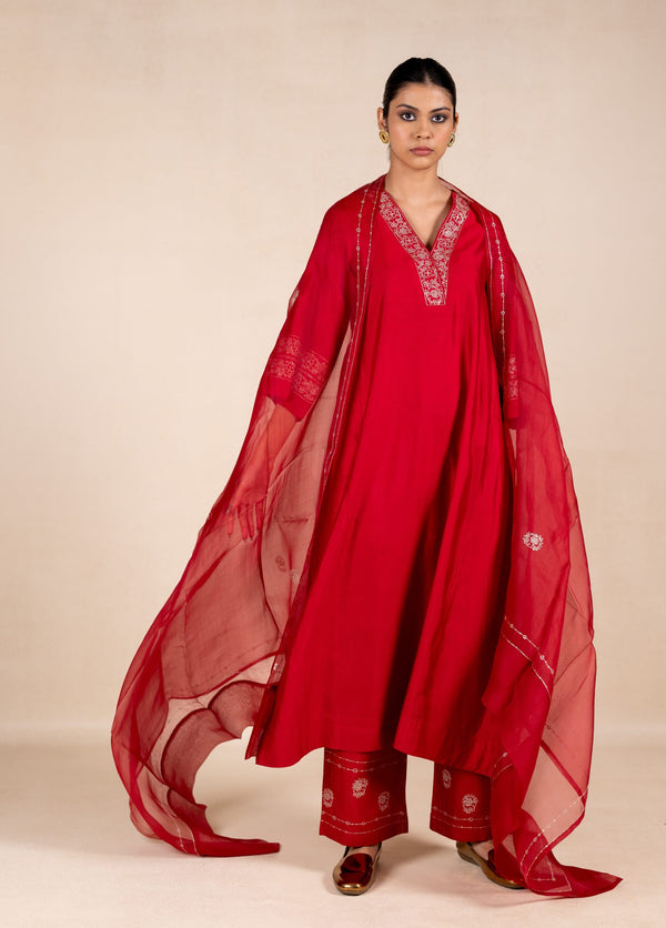 Rajrani Silk Kurta Set - Red