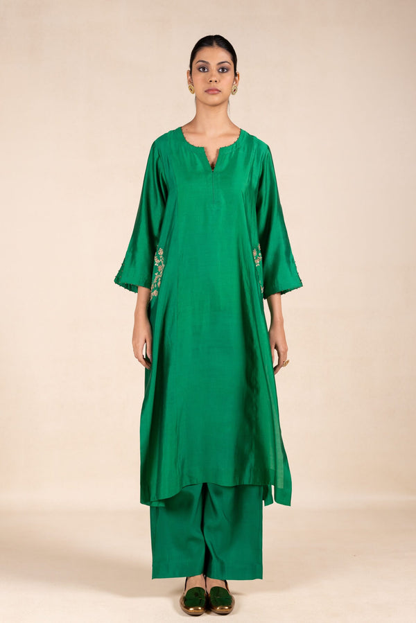 Mohini Embroidered Silk Kurta Set - Green