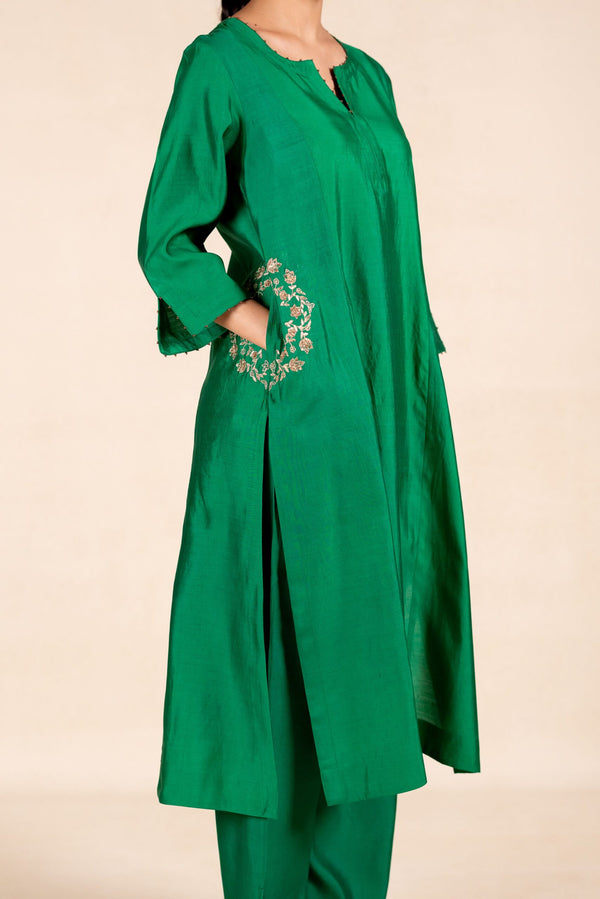 Mohini Embroidered Silk Kurta Set - Green