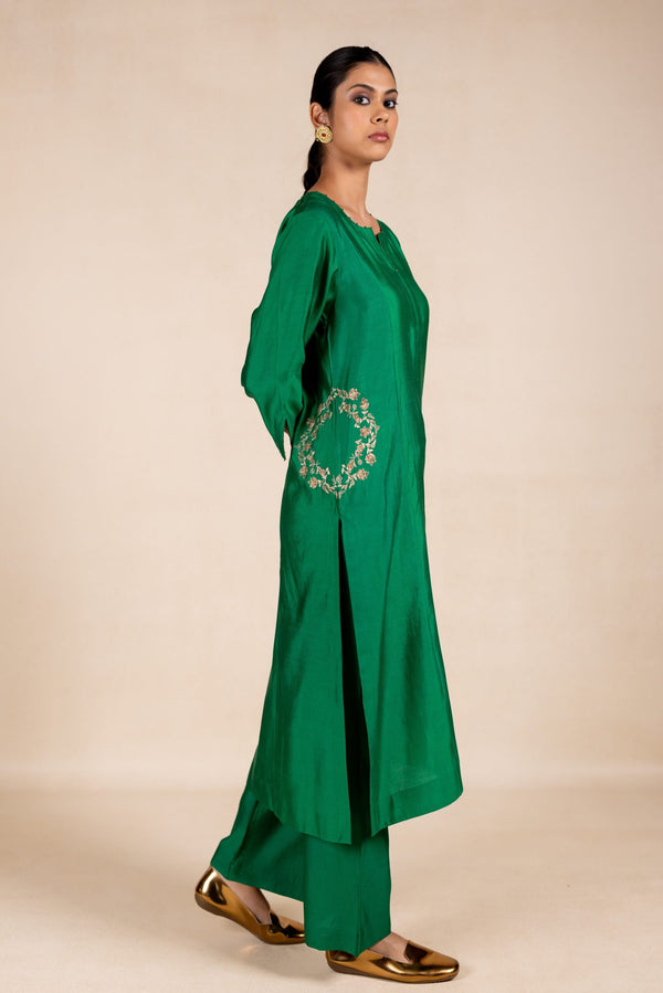 Mohini Embroidered Silk Kurta Set - Green