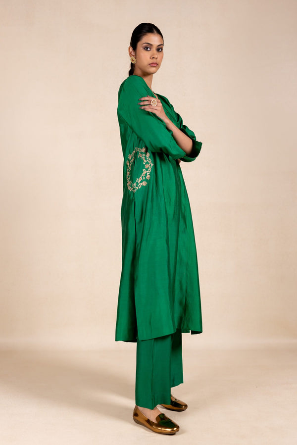 Mohini Embroidered Silk Kurta Set - Green