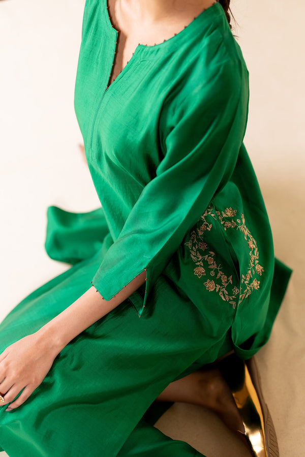 Mohini Embroidered Silk Kurta Set - Green