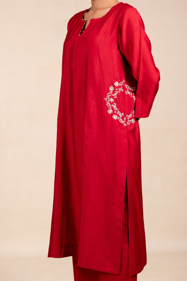 Mohini Silk  Embroidery Kurta Set - Red