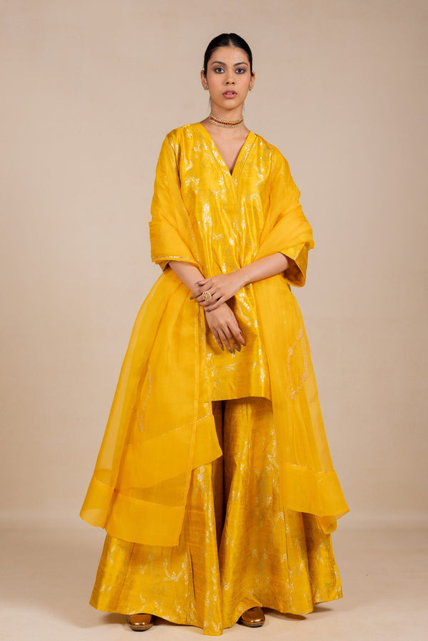 Banarasi Kurta Sharara Set- Yellow