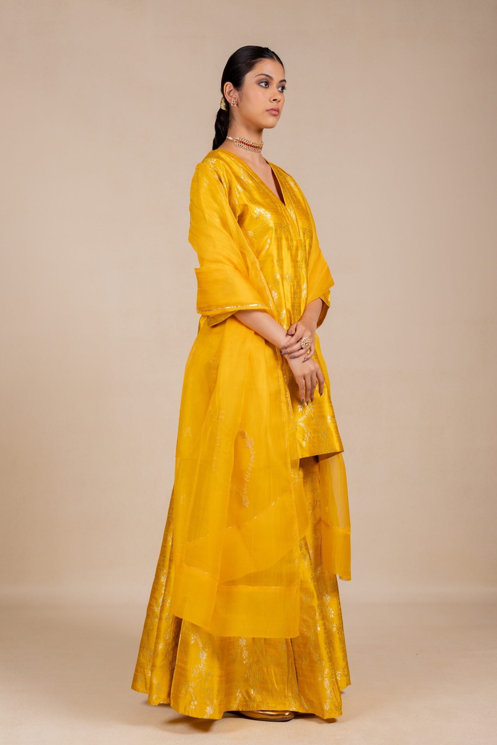 Banarasi Kurta Sharara Set- Yellow