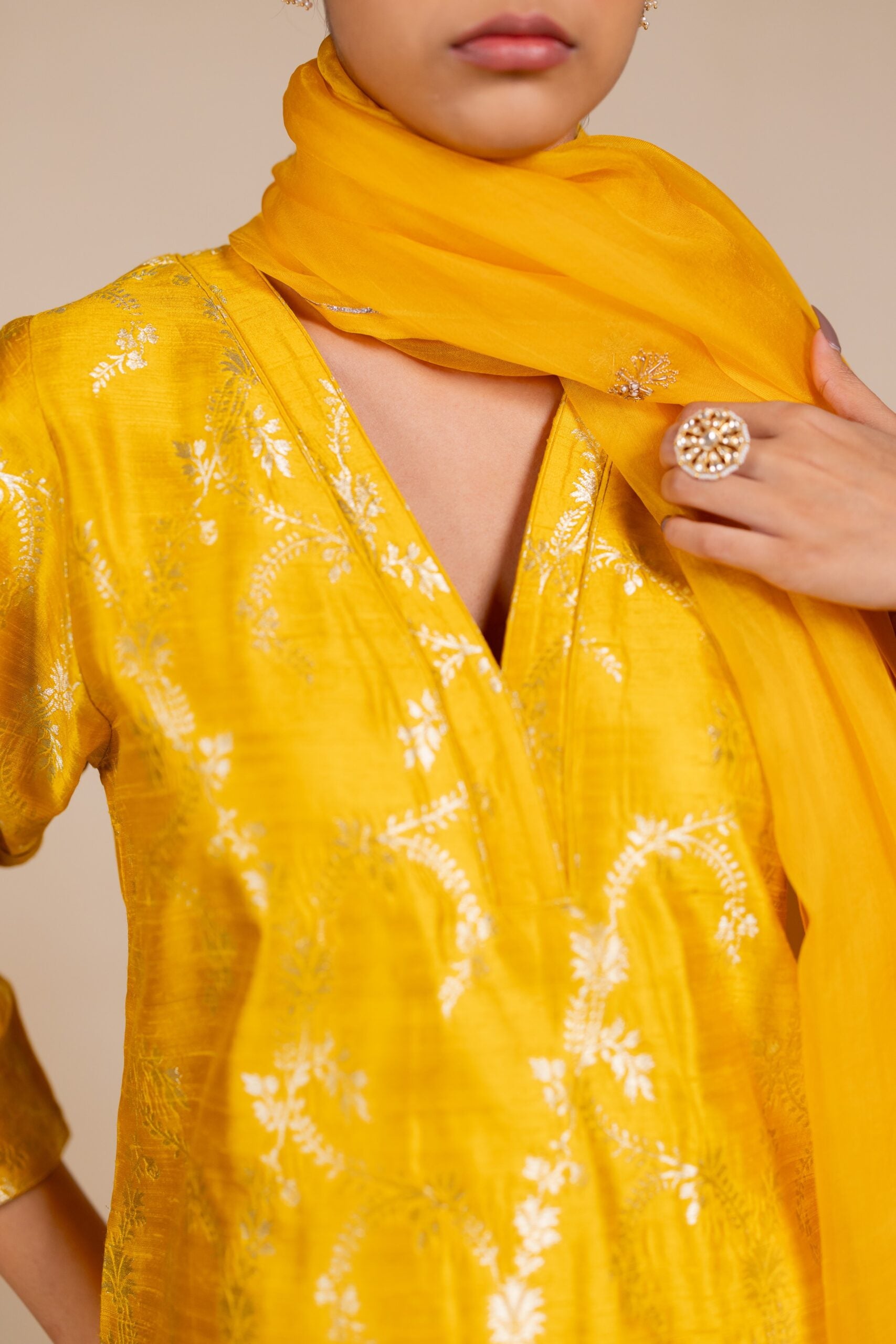 Banarasi Kurta Sharara Set- Yellow