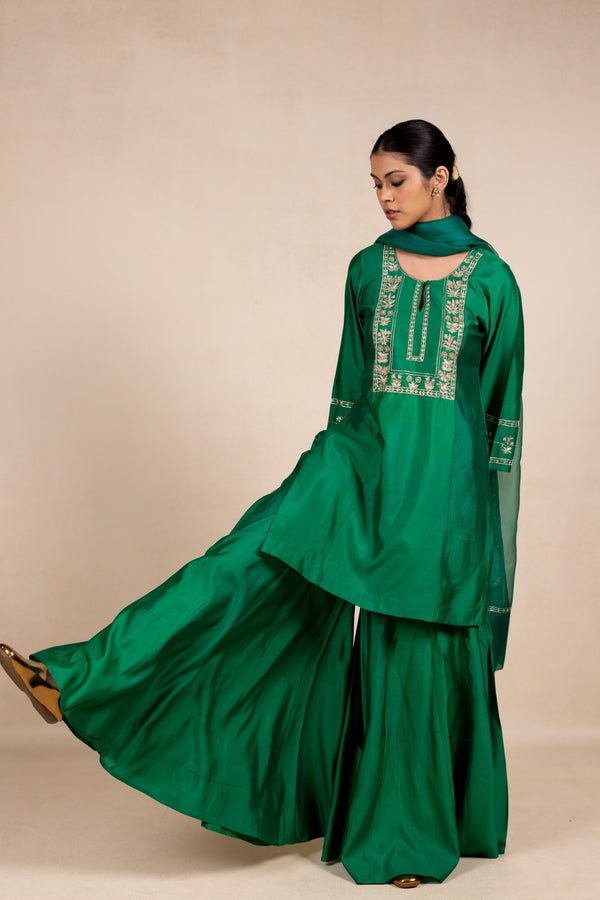 Radhika Silk Kurta Sharara Set - Green