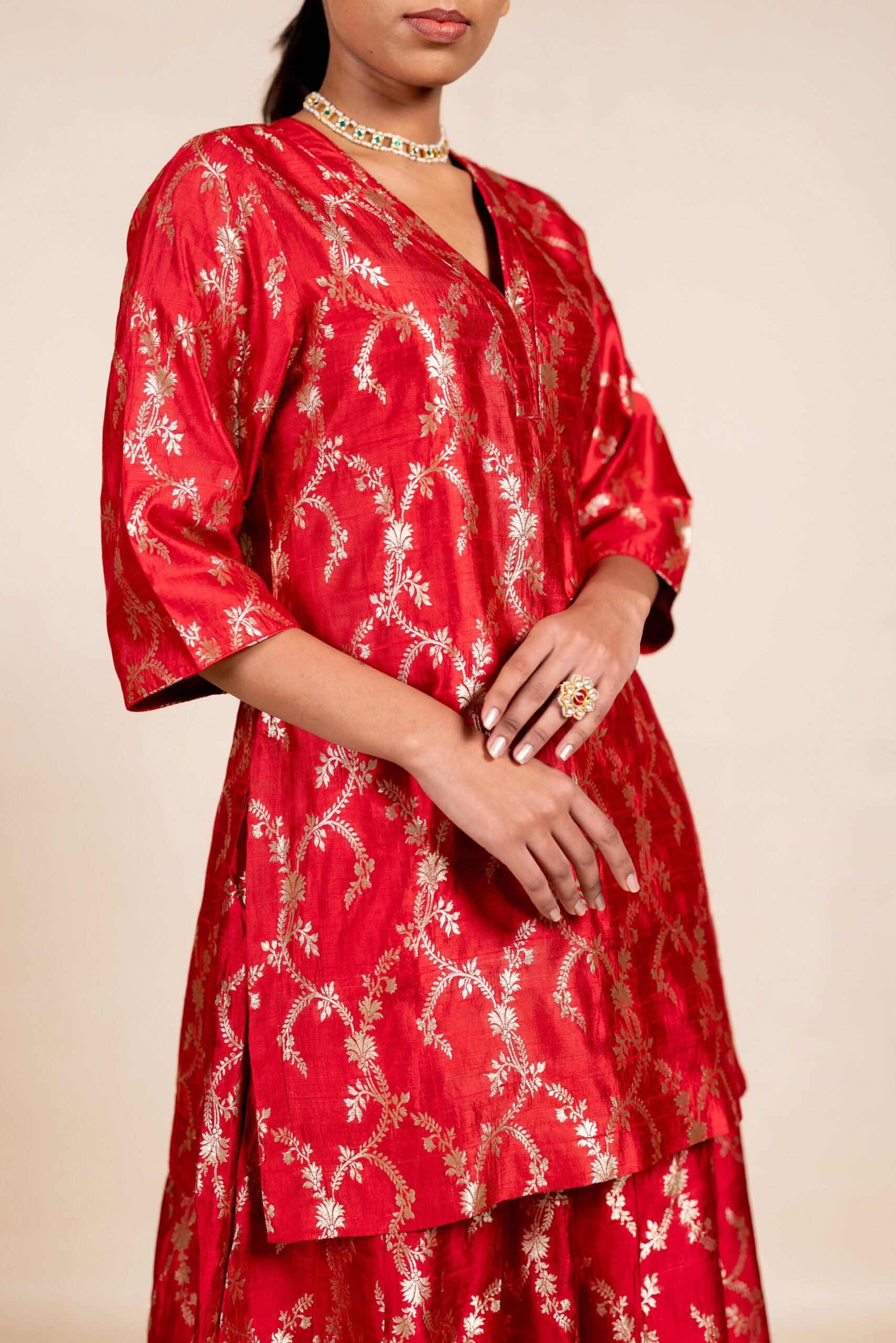 Banaras Silk Kurta sharara Set - Red