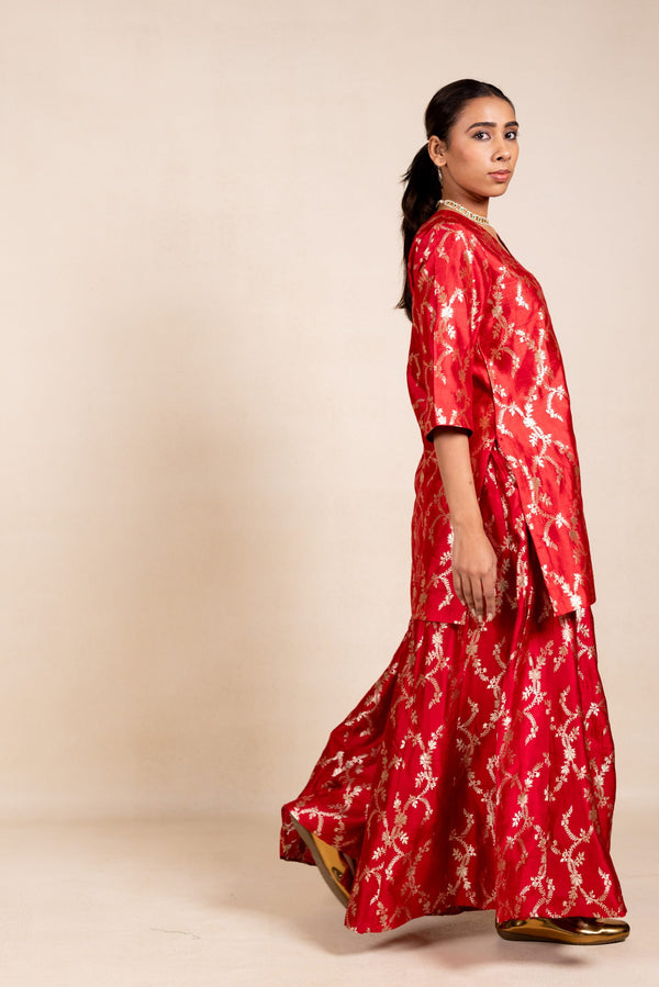Banaras Silk Kurta sharara Set - Red