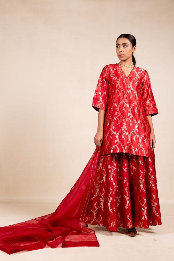 Organza Butidar Dupatta - Red