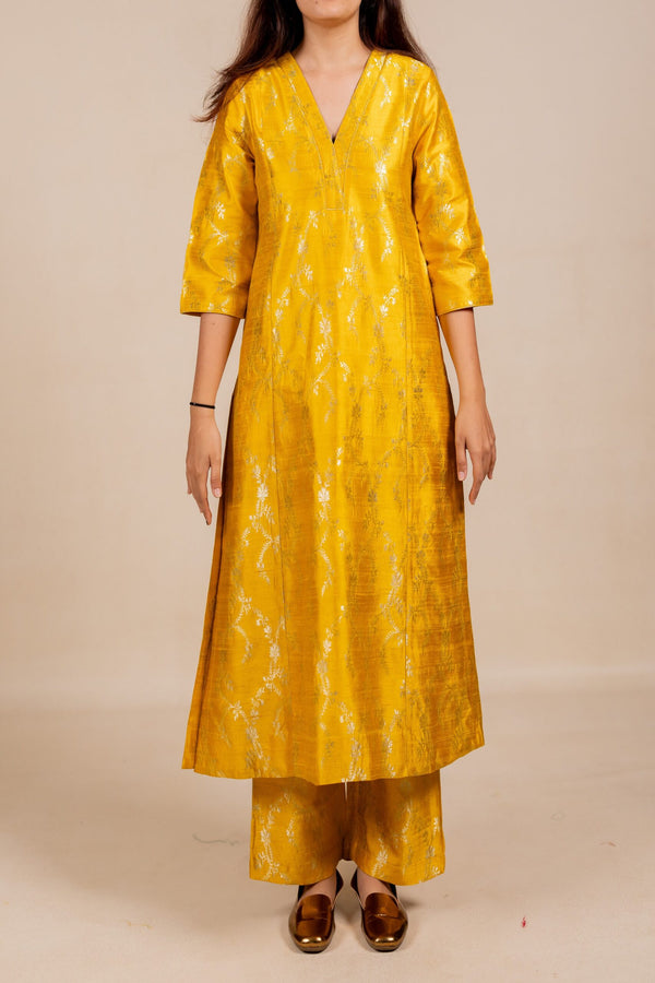 Banarasi Sadabahar Kurta Set- Yellow