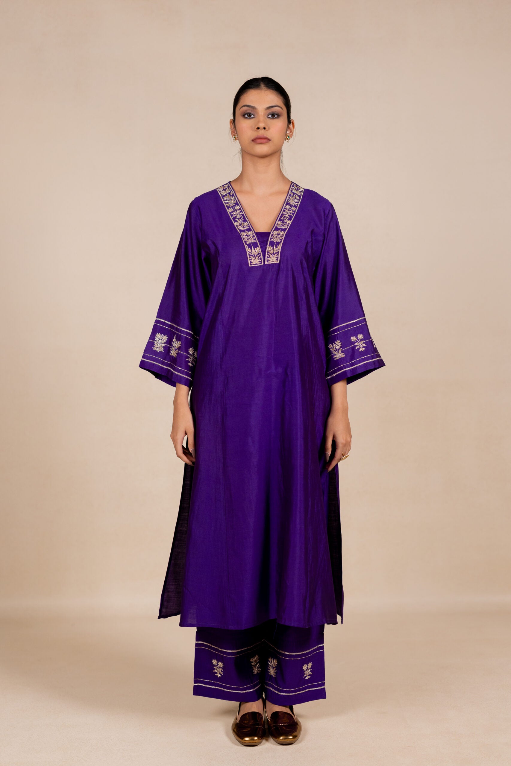 Devyani Embroidered Silk Kurta Set - Purple