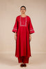 Rukmani Silk Embroidered Neck Kurta Set - Red