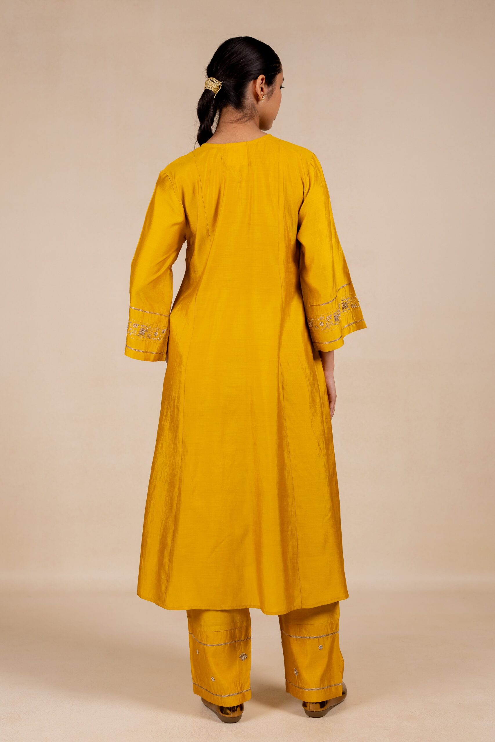 Rukmani Embroidered Silk Kurta Set - Yellow