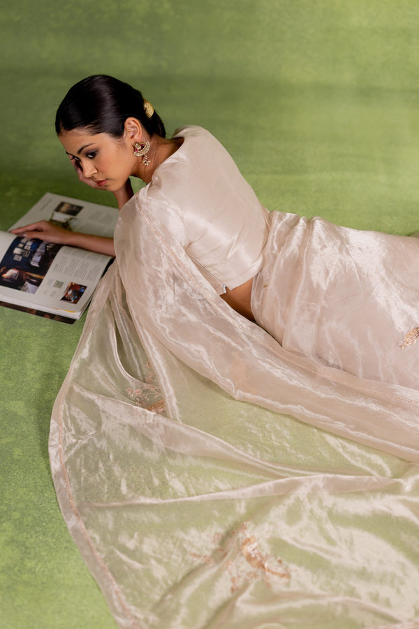 Chandni Tissue Silk Saree - Silver