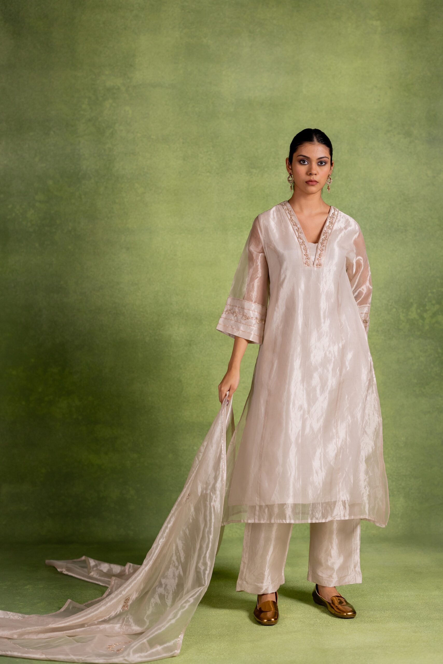 Tissue Silk Dupatta - Silver