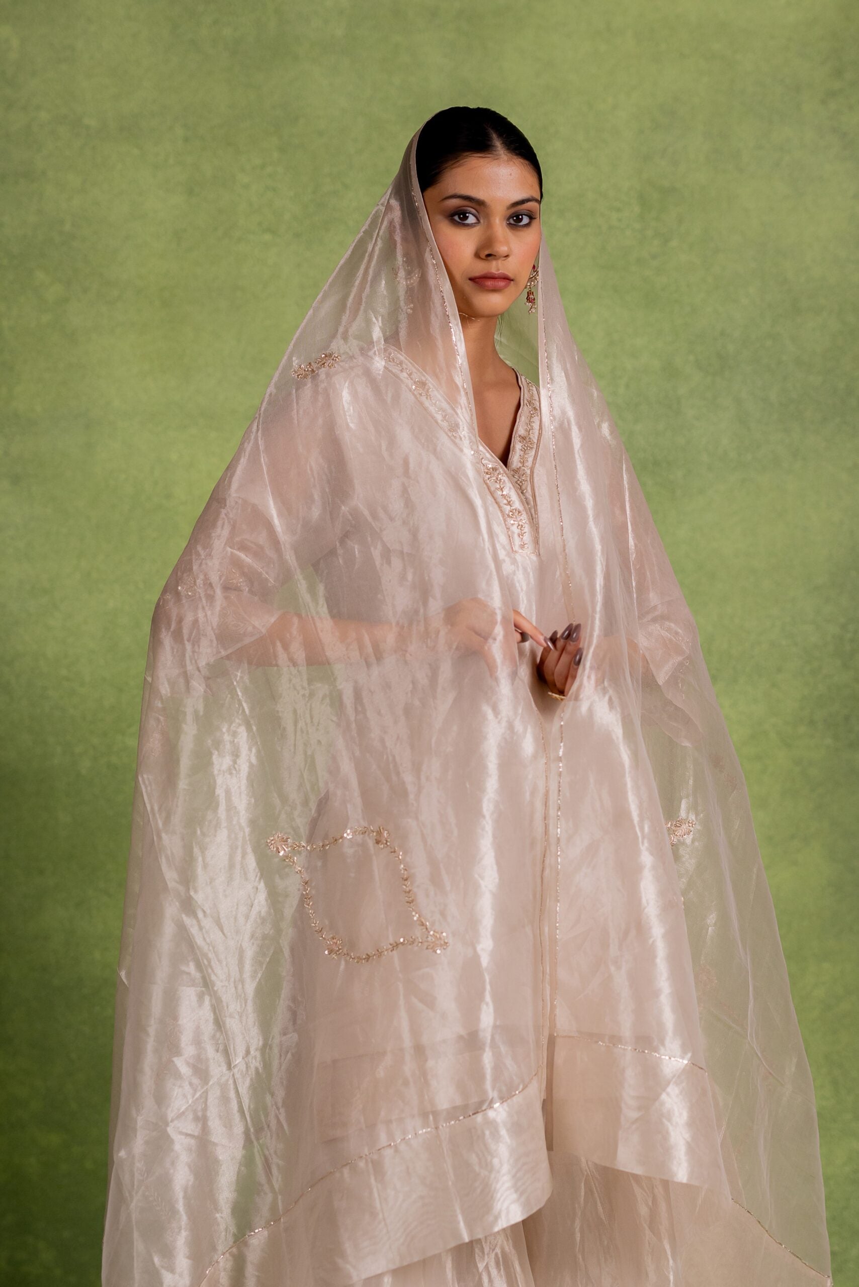 Tissue Silk Dupatta - Silver