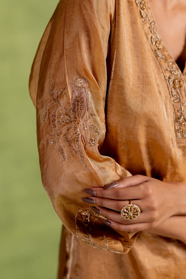 Aabha Tissue Silk Kurta Sharara Set - Golden