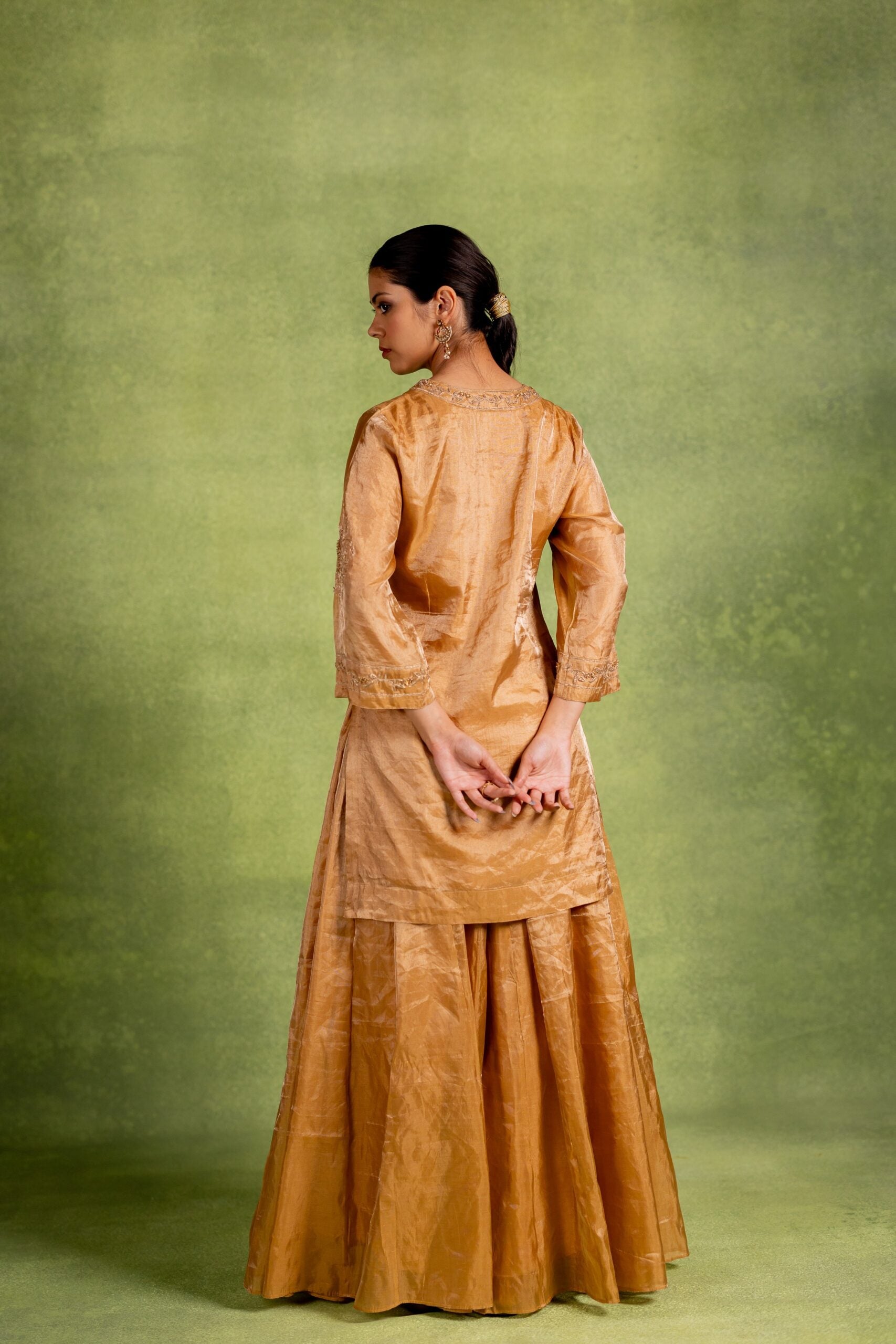 Aabha Tissue Silk Kurta Sharara Set - Golden