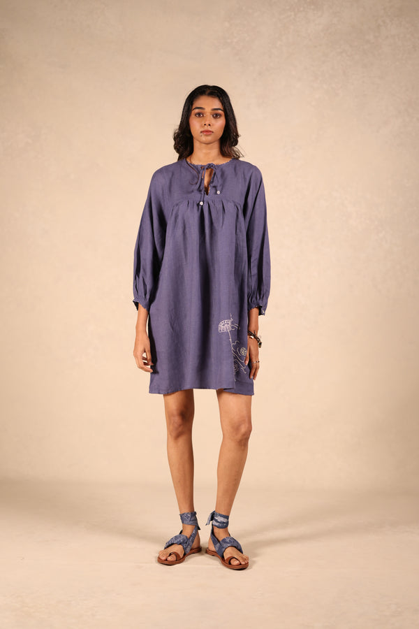 Linen Front knot short Dress