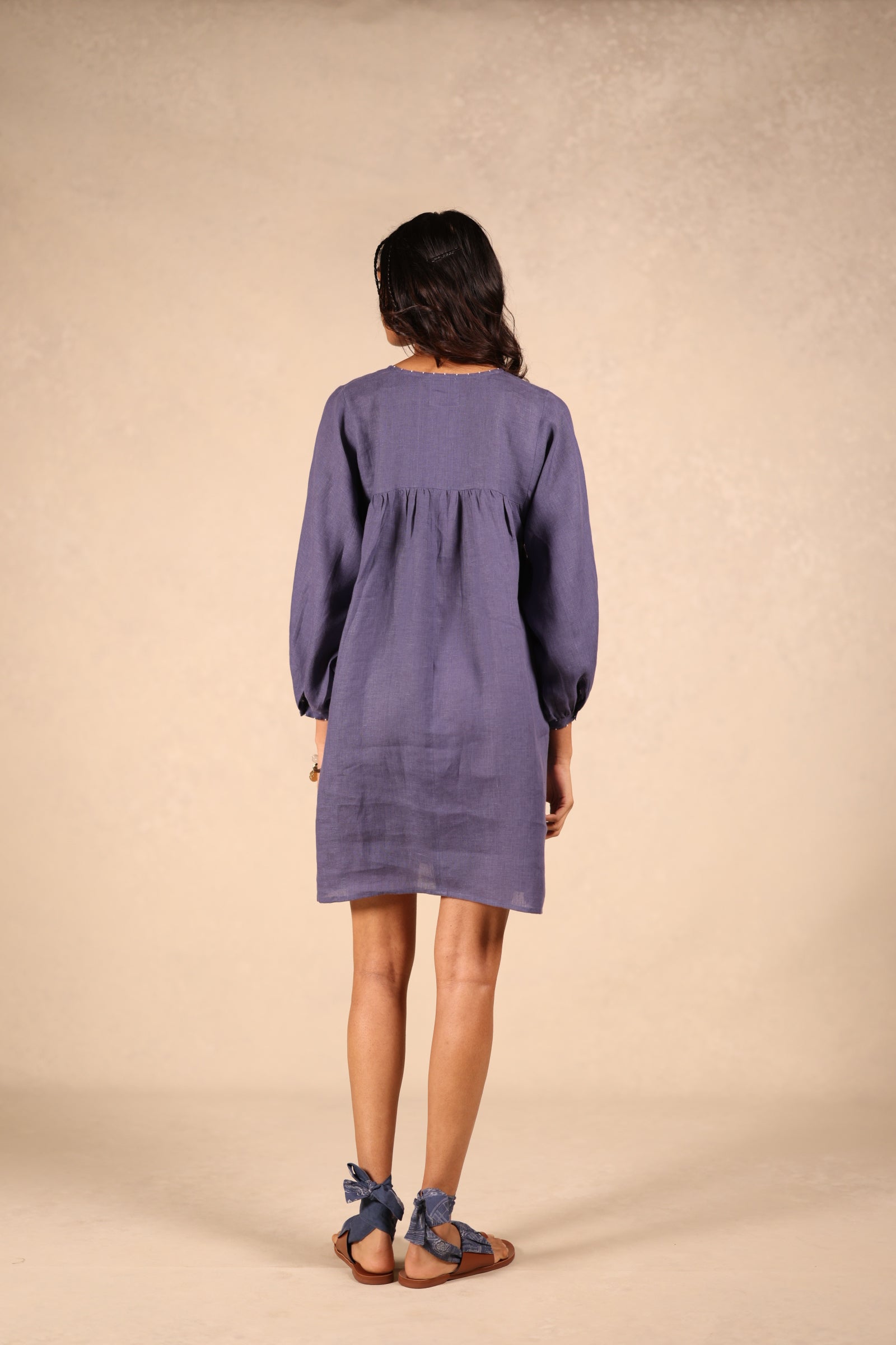 Linen Front knot short Dress