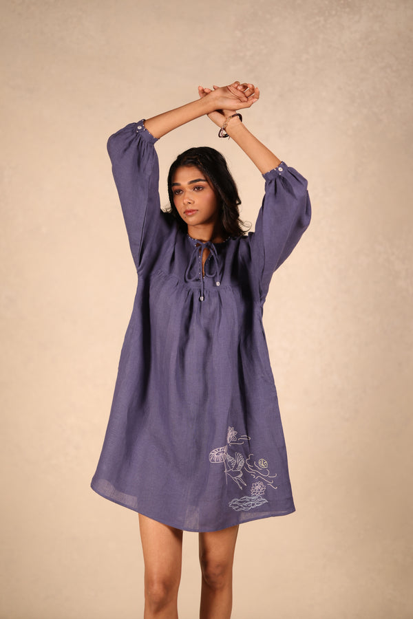 Linen Front knot short Dress