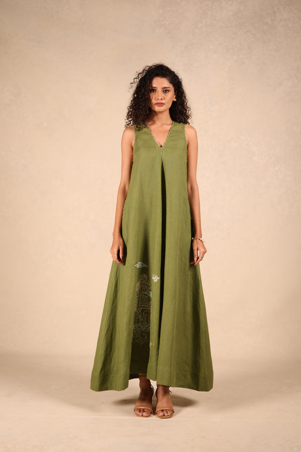 Linen v-neck panel dress
