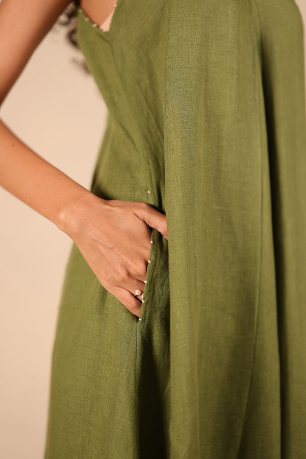 Linen v-neck panel dress