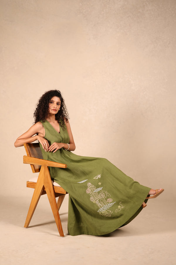 Linen v-neck panel dress