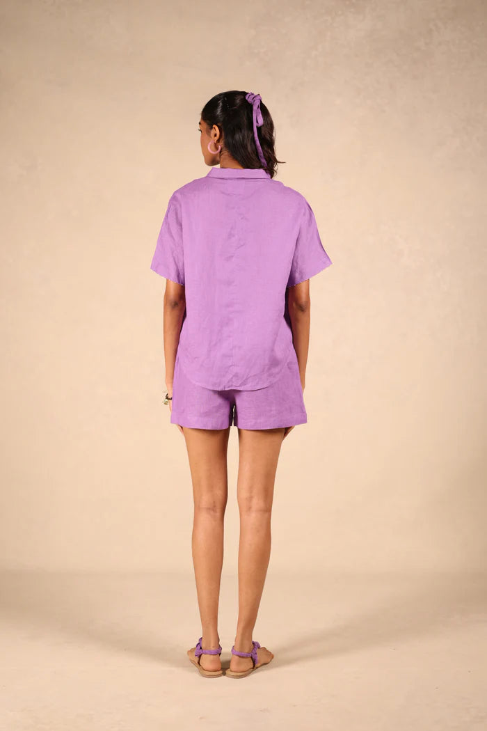 Linen Coord Set - Shawl collar shirt with shorts