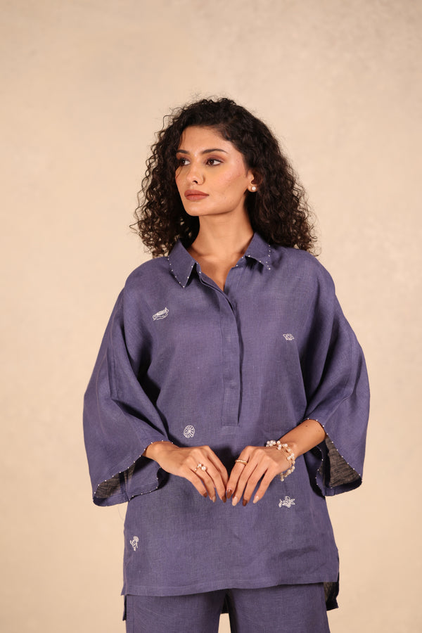 Linen Half Placket Shirt Kurta