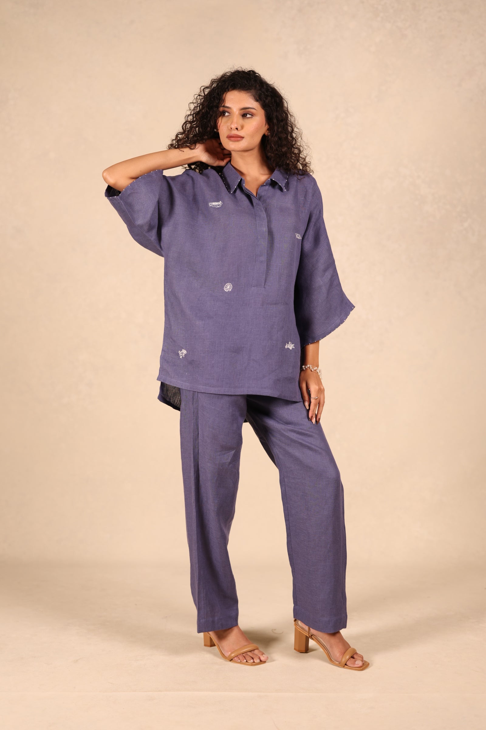 Linen Half Placket Shirt Kurta