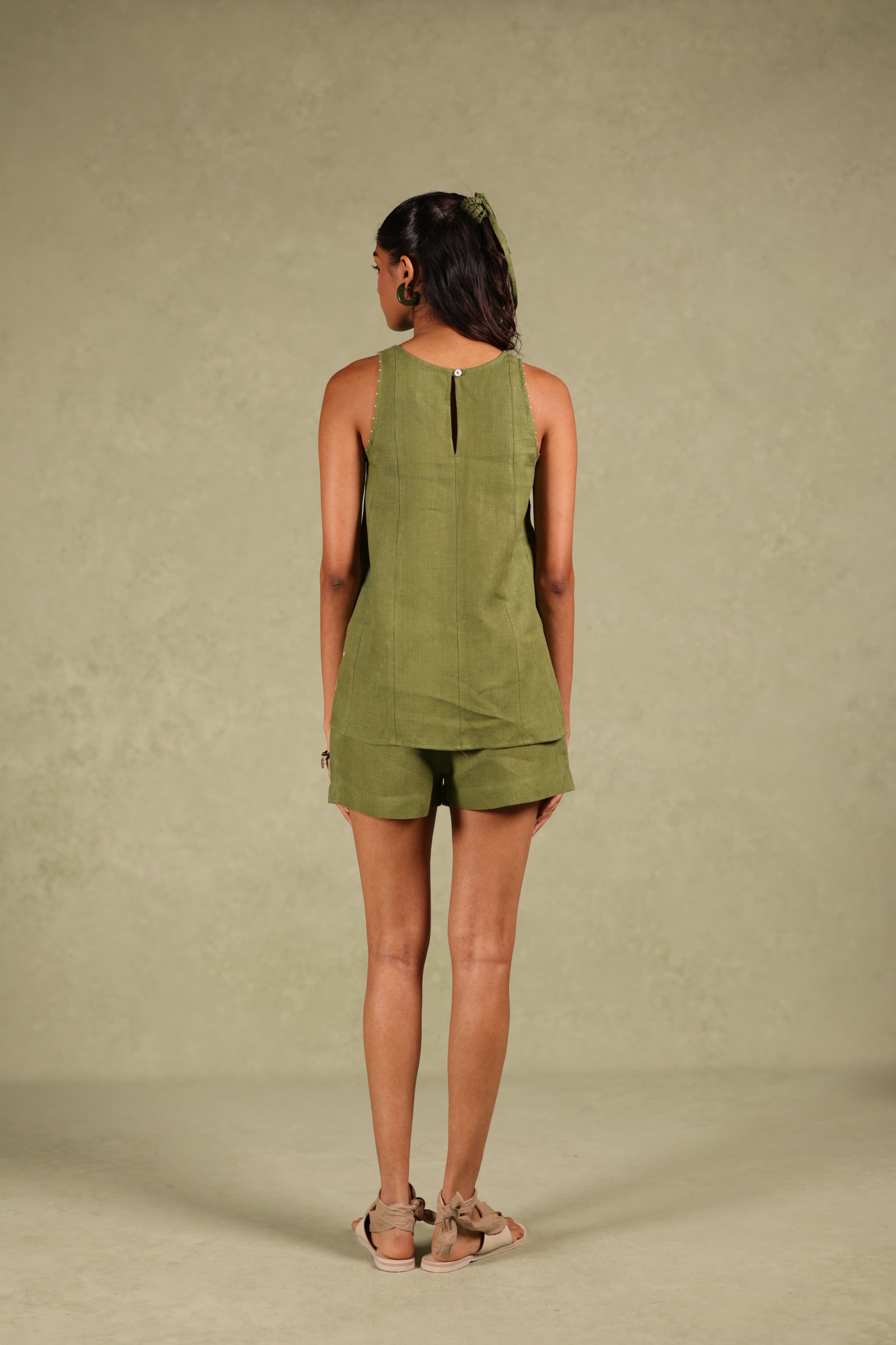 Linen zipper shorts