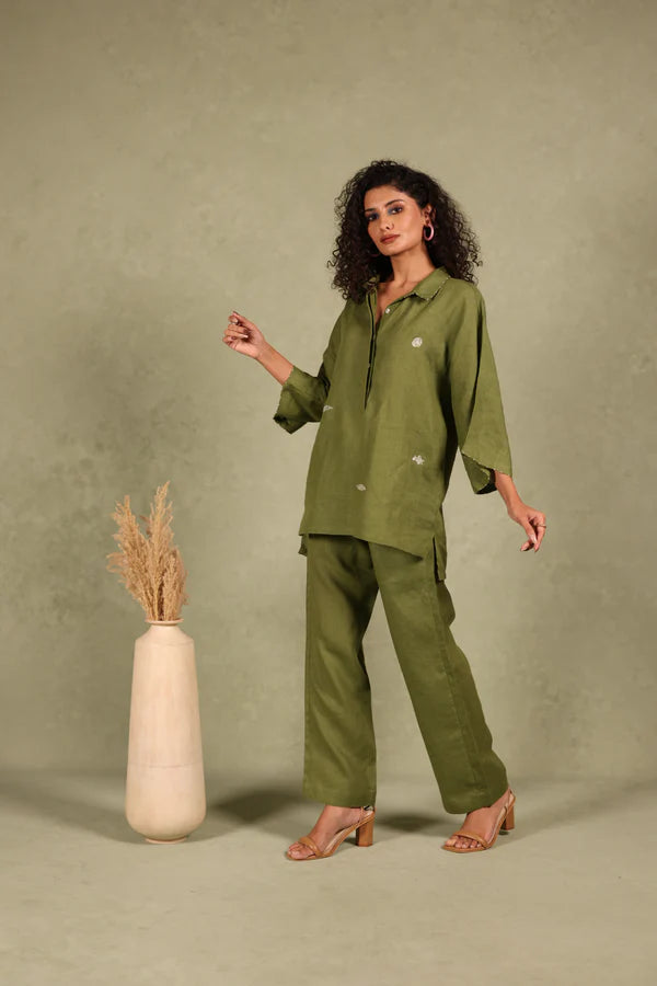 Linen Half Placket Shirt Kurta