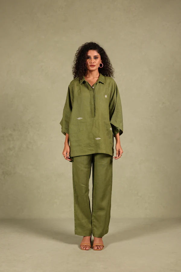 Linen Half Placket Shirt Kurta