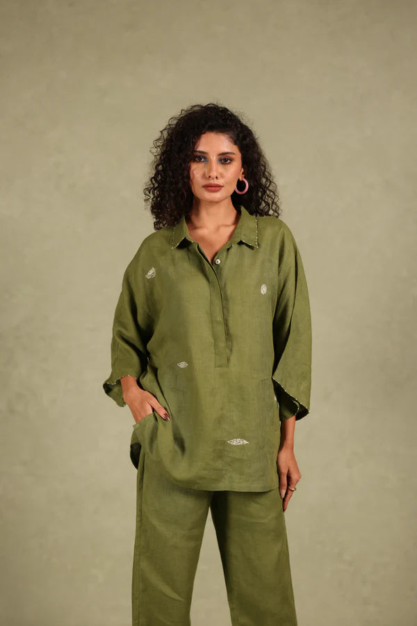 Linen Half Placket Shirt Kurta