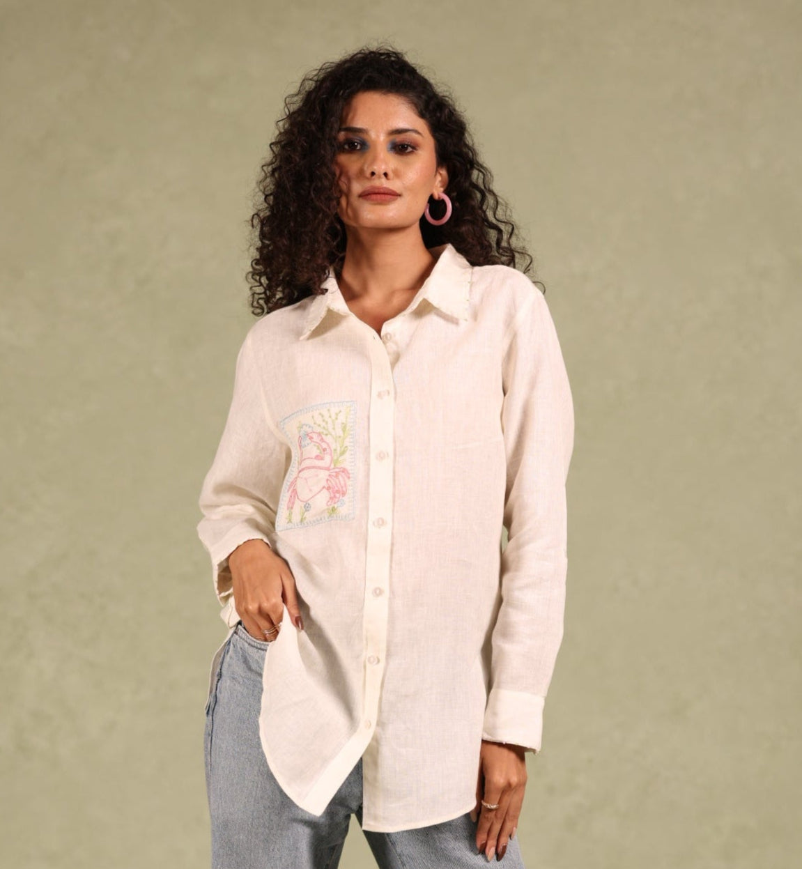 Cancer Pocket Linen Shirt - Off white
