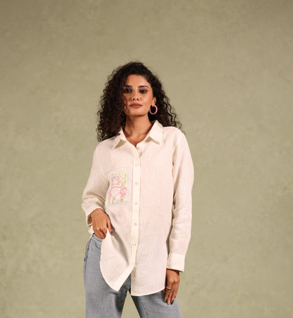 Cancer Pocket Linen Shirt - Off white