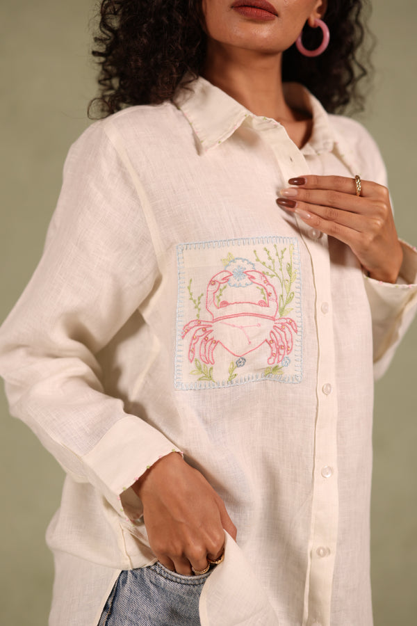 Cancer Pocket Linen Shirt - Off white