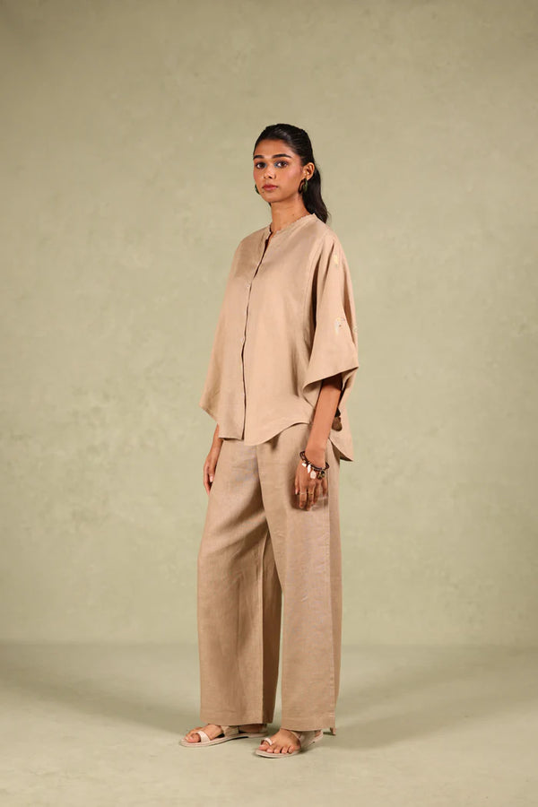 Linen Coord Set - Free Size Shirt With Flared Pant