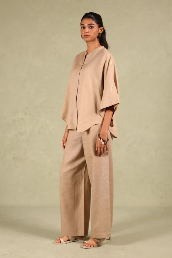 Linen Coord Set - Free Size Shirt With Flared Pant