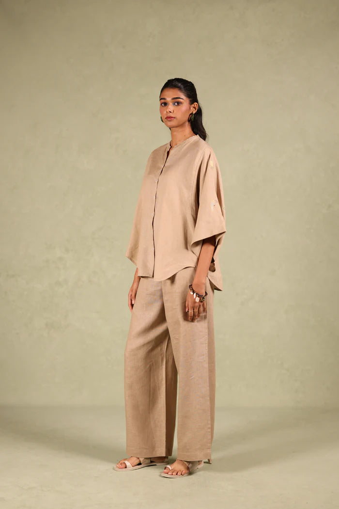 Linen Coord Set - Free Size Shirt With Flared Pant